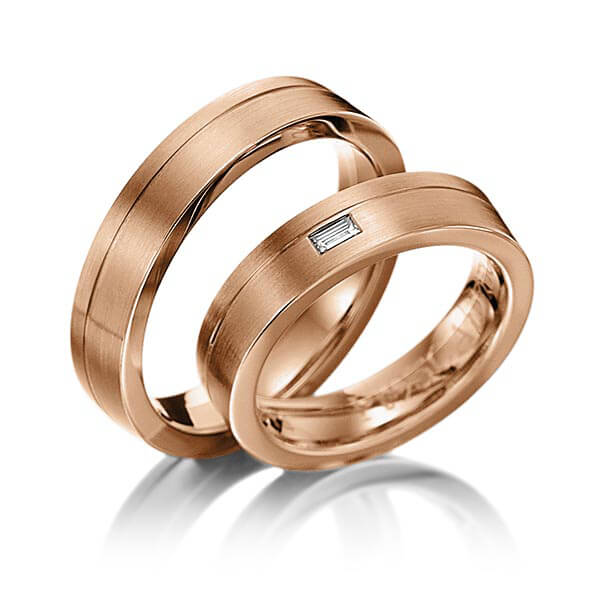Set Klassieke trouwringen in roodgoud 14 kt. met in totaal 0,06 ct. Baguette-Diamant tw,vs van Eternal Touch