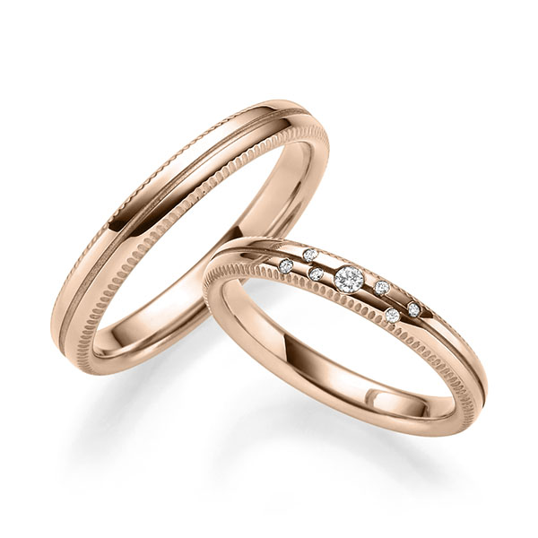 Set Klassieke trouwringen in roodgoud 14 kt. met in totaal 0,06 ct. Briljant tw,vs van Eternal Touch