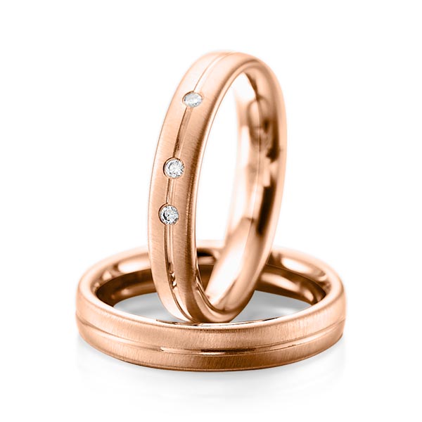 Set Klassieke trouwringen in roodgoud 14 kt. met in totaal 0,06 ct. Briljant tw/si van acredo - A-1086-10