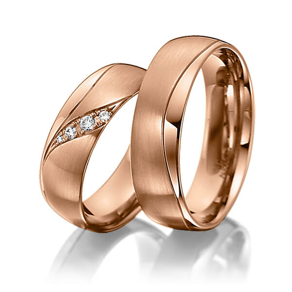 Set Klassieke trouwringen in roodgoud 14 kt. met in totaal 0,06 ct. Briljant tw/si van acredo - A-3011-2 Set Klassieke trouwringen in roodgoud 14 kt. met in totaal 0,06 ct. Briljant tw/si van acredo - A-3011-2
