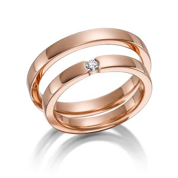 Set klassieke trouwringen in roodgoud 14 kt. met in totaal 0,06 ct. Briljant tw/si van acredo - S-1113-3