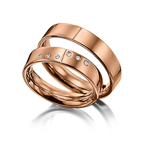 Set Klassieke trouwringen in roodgoud 14 kt. met in totaal 0,06 ct. Briljant tw/si van Eternal Touch