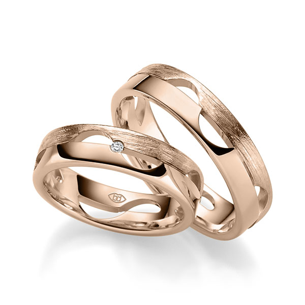Set Klassieke trouwringen in roodgoud 14 kt. met in totaal 0,06 ct. Briljant tw/si van Eternal Touch