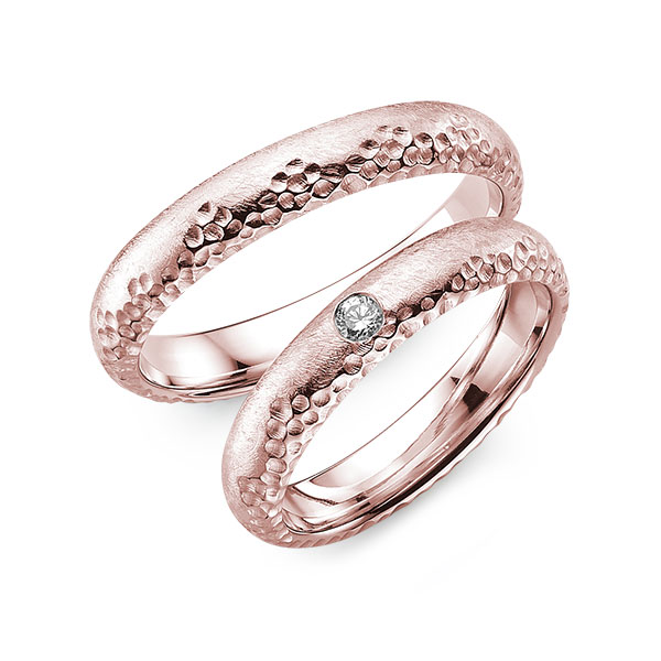 Set Klassieke trouwringen in roodgoud 14 kt. met in totaal 0,06 ct. Briljant tw/si van Eternal Touch