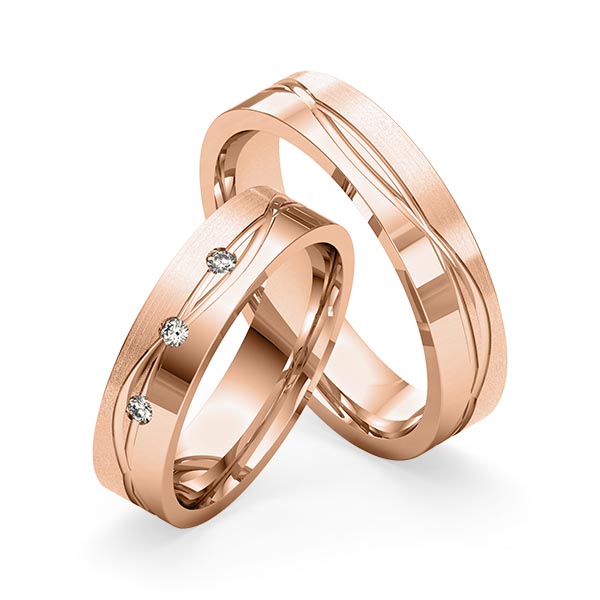 Set Klassieke trouwringen in roodgoud 14 kt. met in totaal 0,06 ct. Briljant tw/si van Merii