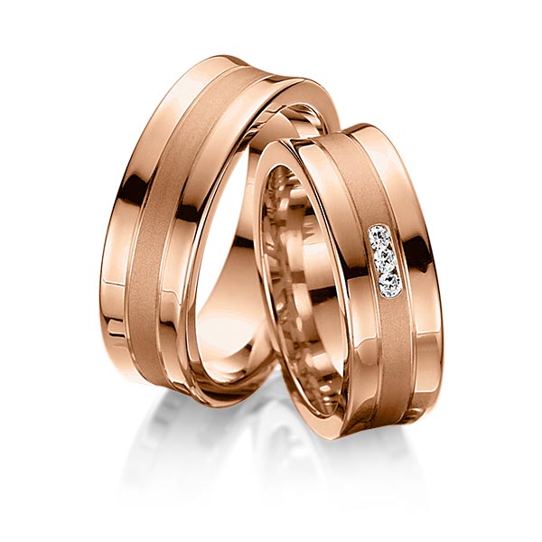 Set Klassieke trouwringen in roodgoud 14 kt. met in totaal 0,06 ct. Briljant tw/si van Steinberg