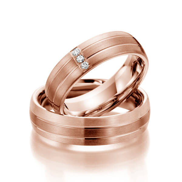 Set Klassieke trouwringen in roodgoud 14 kt. met in totaal 0,06 ct. Briljant tw/si van Steinberg