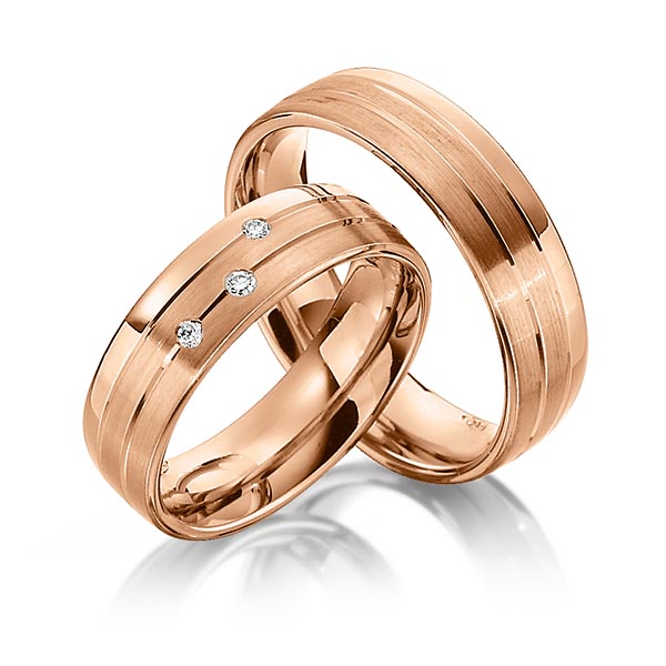 Set Klassieke trouwringen in roodgoud 14 kt. met in totaal 0,06 ct. Briljant tw/si van Steinberg