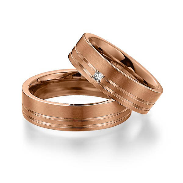 Set Klassieke trouwringen in roodgoud 14 kt. met in totaal 0,06 ct. Princess-Diamant tw/si van Eternal Touch