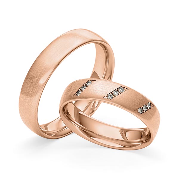 Set klassieke trouwringen in roodgoud 14 kt. met in totaal 0,072 ct. Briljant tw/si van Merii - M-1268-3