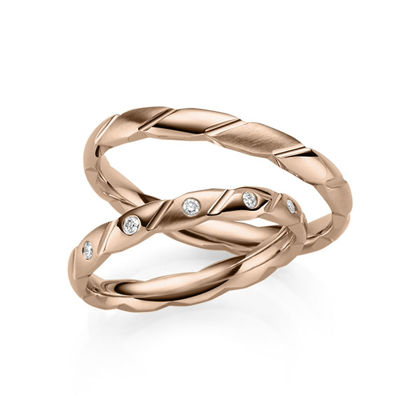 Set Klassieke trouwringen in roodgoud 14 kt. met in totaal 0,075 ct. Briljant tw/si van Eternal Touch