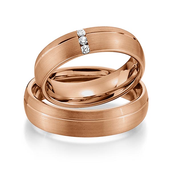 Set Klassieke trouwringen in roodgoud 14 kt. met in totaal 0,075 ct. Briljant tw/si van Steinberg