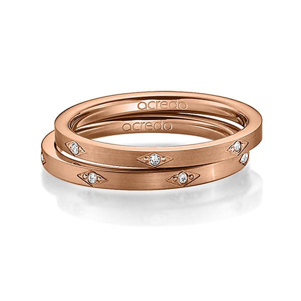 Set klassieke trouwringen in roodgoud 14 kt. met in totaal 0,07 ct. Briljant tw/si van acredo - A-1388-7