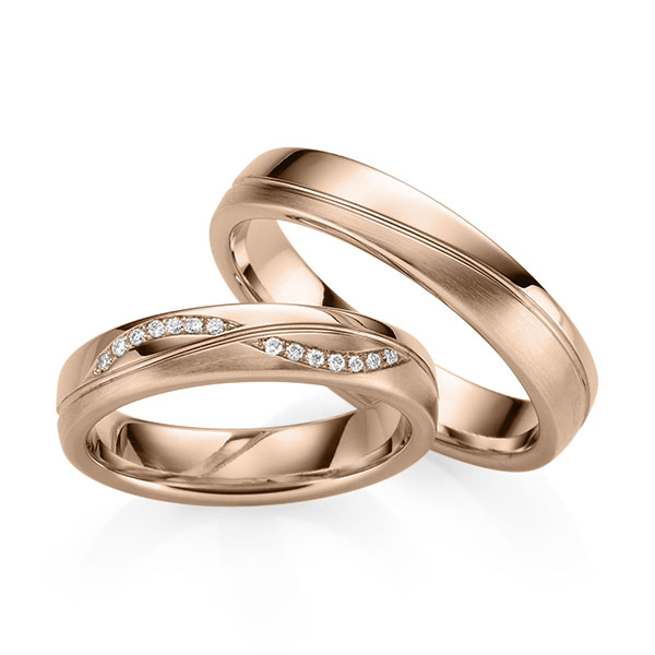 Set Klassieke trouwringen in roodgoud 14 kt. met in totaal 0,07 ct. Briljant tw/si van Eternal Touch