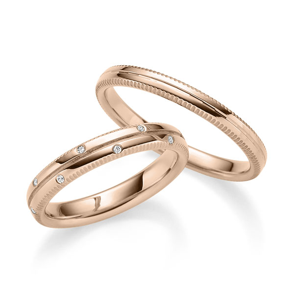 Set Klassieke trouwringen in roodgoud 14 kt. met in totaal 0,08 ct. Briljant tw,vs van Eternal Touch