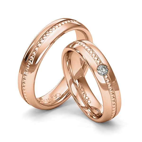 Set Klassieke trouwringen in roodgoud 14 kt. met in totaal 0,08 ct. Briljant tw/si van acredo - A-2003-5