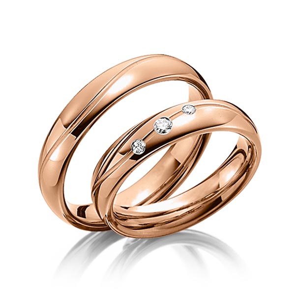 Set Klassieke trouwringen in roodgoud 14 kt. met in totaal 0,08 ct. Briljant tw/si van Steinberg