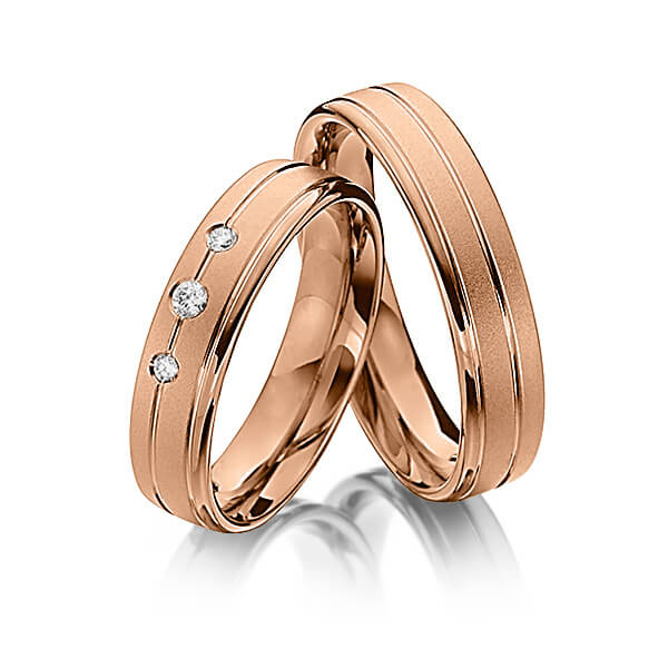 Set Klassieke trouwringen in roodgoud 14 kt. met in totaal 0,08 ct. Briljant tw/si van Steinberg