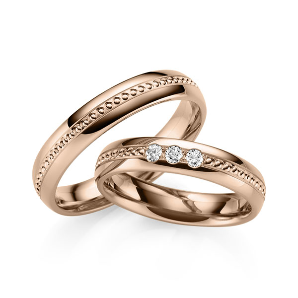 Set Klassieke trouwringen in roodgoud 14 kt. met in totaal 0,09 ct. Briljant tw,vs van Eternal Touch