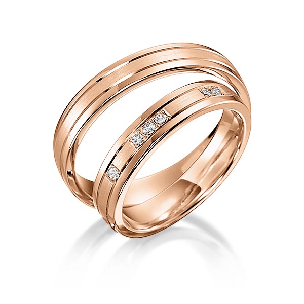 Set Klassieke trouwringen in roodgoud 14 kt. met in totaal 0,09 ct. Briljant tw/si van acredo - S-1128-2