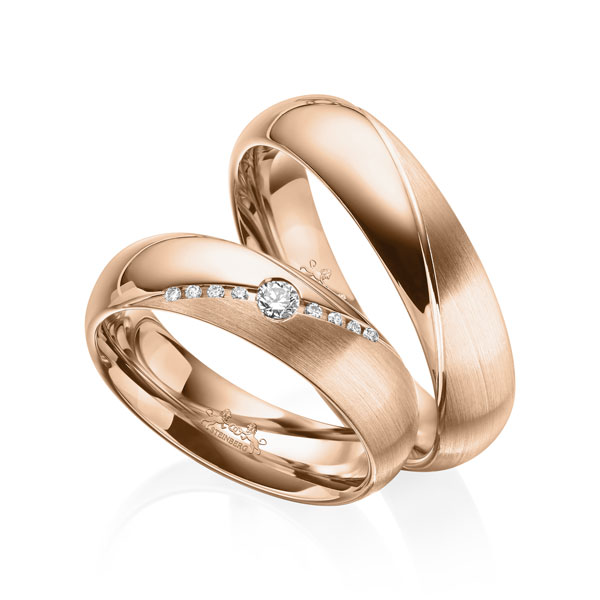 Set Klassieke trouwringen in roodgoud 14 kt. met in totaal 0,09 ct. Briljant tw/si van Steinberg