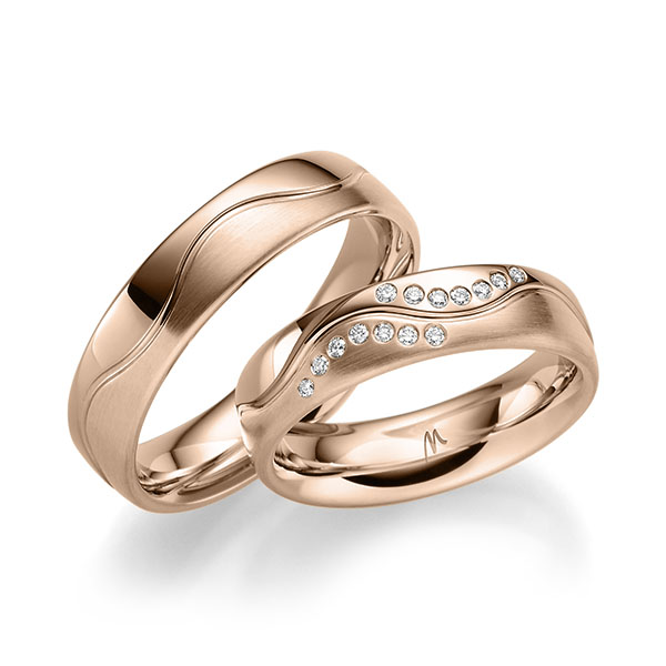 Set Klassieke trouwringen in roodgoud 14 kt. met in totaal 0,112 ct. Briljant tw/si van Merii