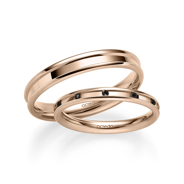 Set Klassieke trouwringen in roodgoud 14 kt. met in totaal 0,11 ct. Briljant Zwart van acredo - A-2227-14 Set Klassieke trouwringen in roodgoud 14 kt. met in totaal 0,11 ct. Briljant Zwart van acredo - A-2227-14