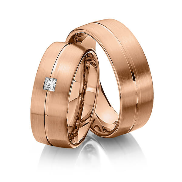 Set Klassieke trouwringen in roodgoud 14 kt. met in totaal 0,12 ct. Princess-Diamant tw/si van Steinberg