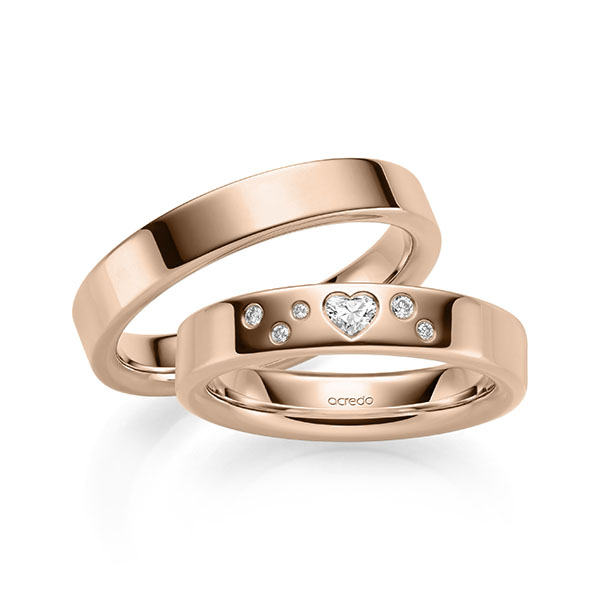 Set klassieke trouwringen in roodgoud 14 kt. met in totaal 0,146 ct. Briljant & Hart-Diamant tw/si tw,vs van acredo - A-2135-4 Set klassieke trouwringen in roodgoud 14 kt. met in totaal 0,146 ct. Briljant & Hart-Diamant tw/si tw,vs van acredo - A-2135-4