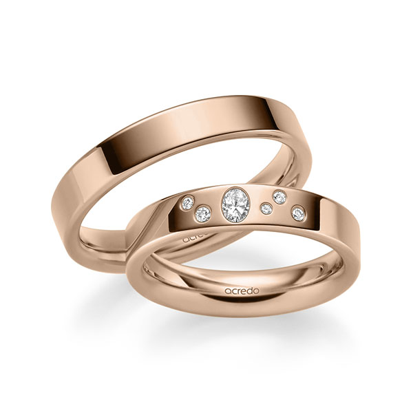 Set klassieke trouwringen in roodgoud 14 kt. met in totaal 0,146 ct. Briljant tw,vs van acredo - A-2287-1 Set klassieke trouwringen in roodgoud 14 kt. met in totaal 0,146 ct. Briljant tw,vs van acredo - A-2287-1
