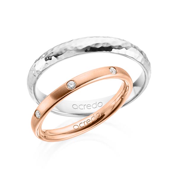 Set klassieke trouwringen in roodgoud 14 kt. met in totaal 0,14 ct. Briljant tw/si van acredo - A-1363-3