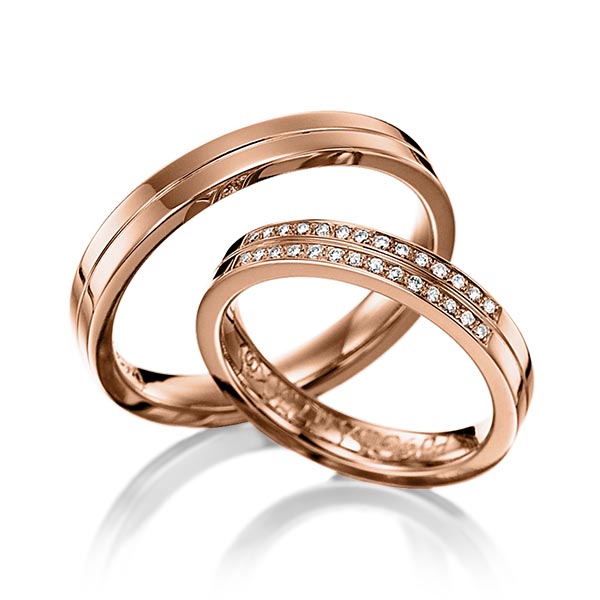 Set Klassieke trouwringen in roodgoud 14 kt. met in totaal 0,14 ct. Briljant tw/si van Eternal Touch