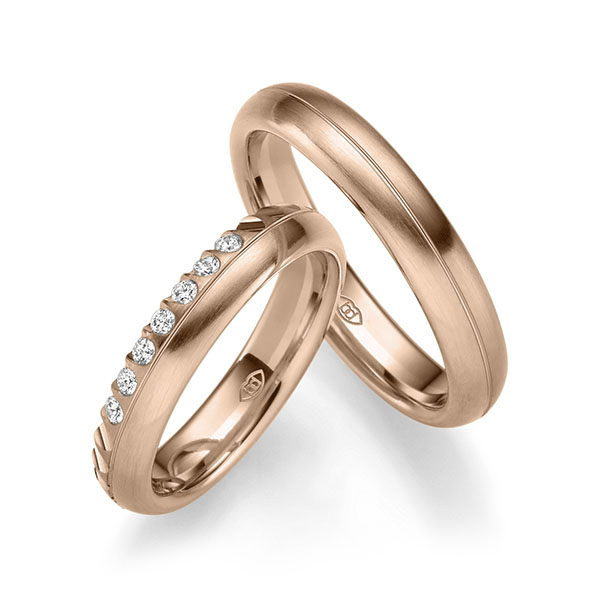 Set Klassieke trouwringen in roodgoud 14 kt. met in totaal 0,14 ct. Briljant tw/si van Merii