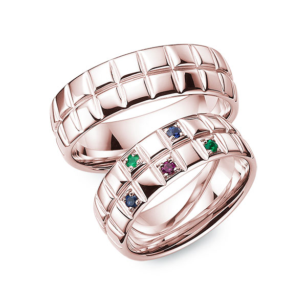 Set Klassieke trouwringen in roodgoud 14 kt. met in totaal 0,15 ct. Briljant Robijn rood van Eternal Touch
