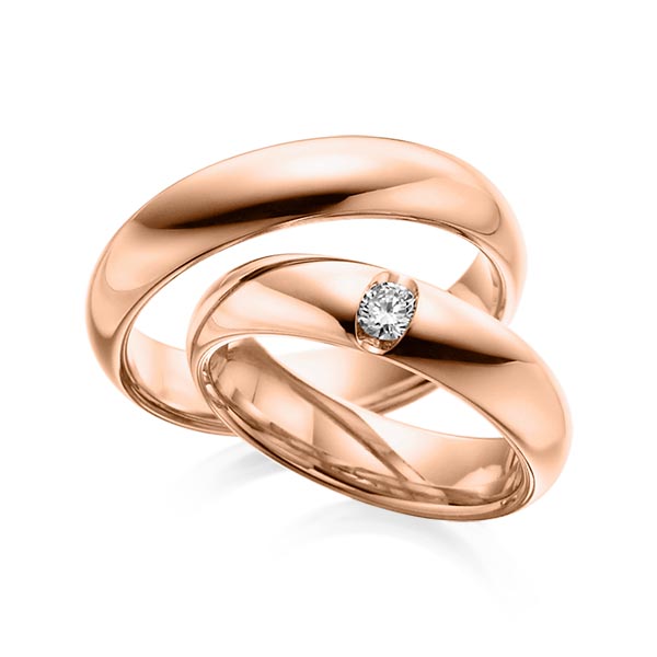 Set klassieke trouwringen in roodgoud 14 kt. met in totaal 0,15 ct. Briljant tw/si van Steinberg - Q-1068-4