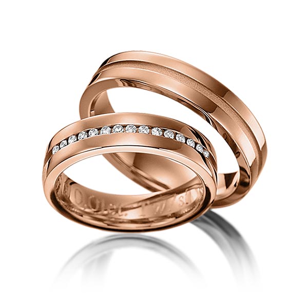 Set Klassieke trouwringen in roodgoud 14 kt. met in totaal 0,15 ct. Briljant tw/si van Steinberg