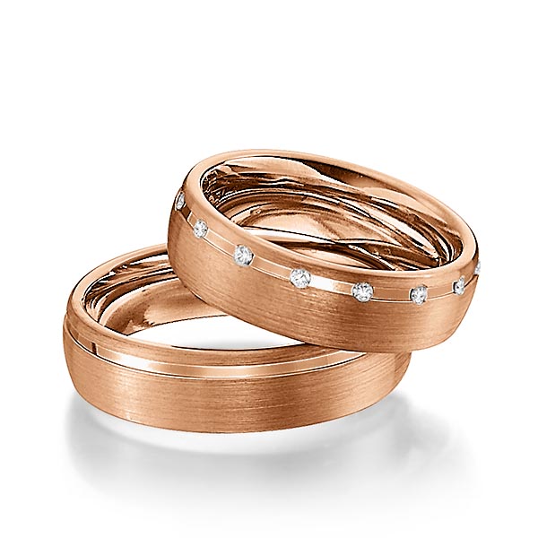 Set Klassieke trouwringen in roodgoud 14 kt. met in totaal 0,15 ct. Briljant tw/si van Steinberg
