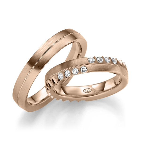 Set Klassieke trouwringen in roodgoud 14 kt. met in totaal 0,16 ct. Briljant tw/si van Merii
