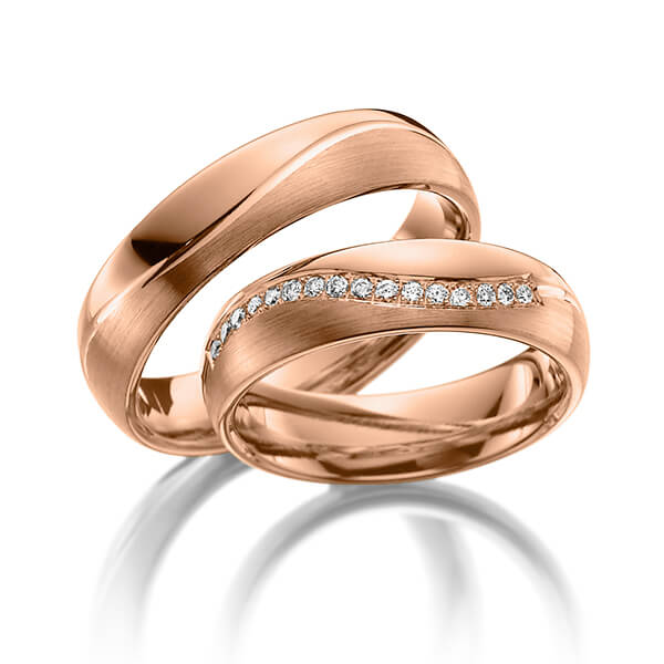 Set Klassieke trouwringen in roodgoud 14 kt. met in totaal 0,16 ct. Briljant tw/si van Steinberg