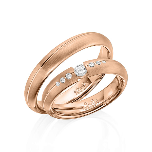 Set Klassieke trouwringen in roodgoud 14 kt. met in totaal 0,16 ct. Briljant tw/si van Steinberg