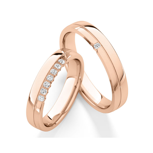 Set Klassieke trouwringen in roodgoud 14 kt. met in totaal 0,16 ct. tw,vs van Steinberg