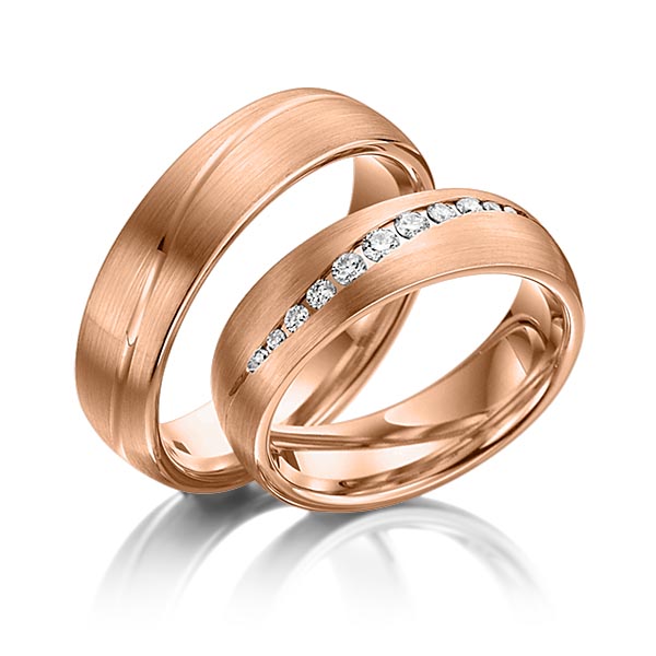 Set Klassieke trouwringen in roodgoud 14 kt. met in totaal 0,174 ct. Briljant tw/si van Steinberg