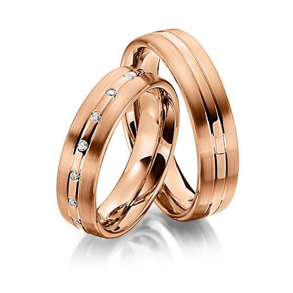 Set Klassieke trouwringen in roodgoud 14 kt. met in totaal 0,17 ct. Briljant tw/si van Steinberg