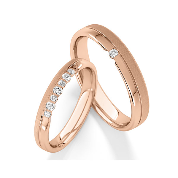 Set Klassieke trouwringen in roodgoud 14 kt. met in totaal 0,18 ct. tw/si tw,vs van Steinberg