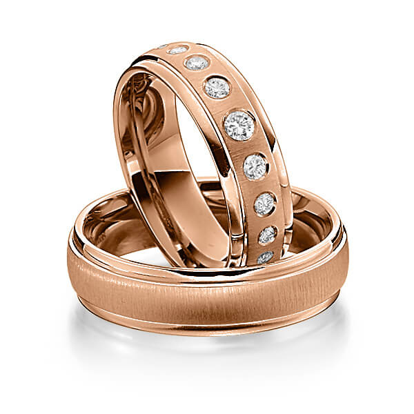 Set Klassieke trouwringen in roodgoud 14 kt. met in totaal 0,19 ct. Briljant tw/si van Steinberg