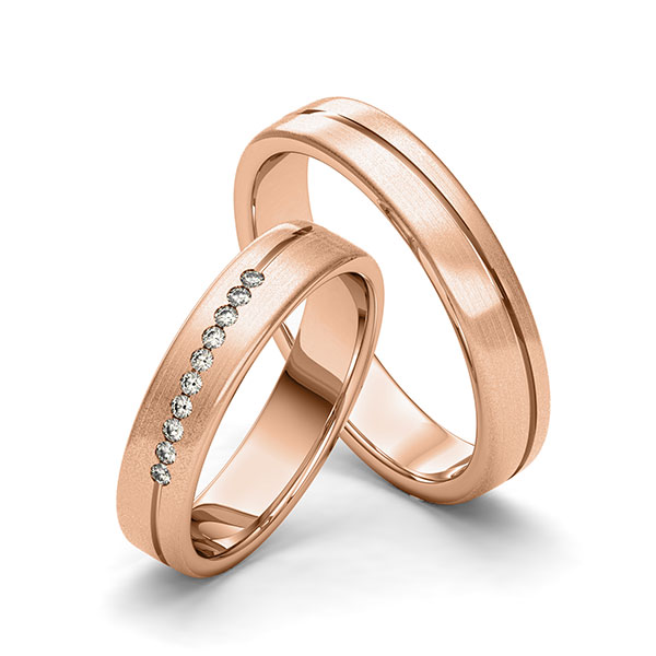 Set Klassieke trouwringen in roodgoud 14 kt. met in totaal 0,1 ct. Briljant tw/si van Merii - M-1271-1