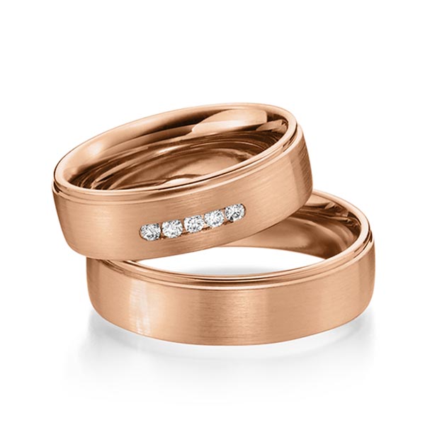 Set Klassieke trouwringen in roodgoud 14 kt. met in totaal 0,1 ct. Briljant tw/si van Steinberg