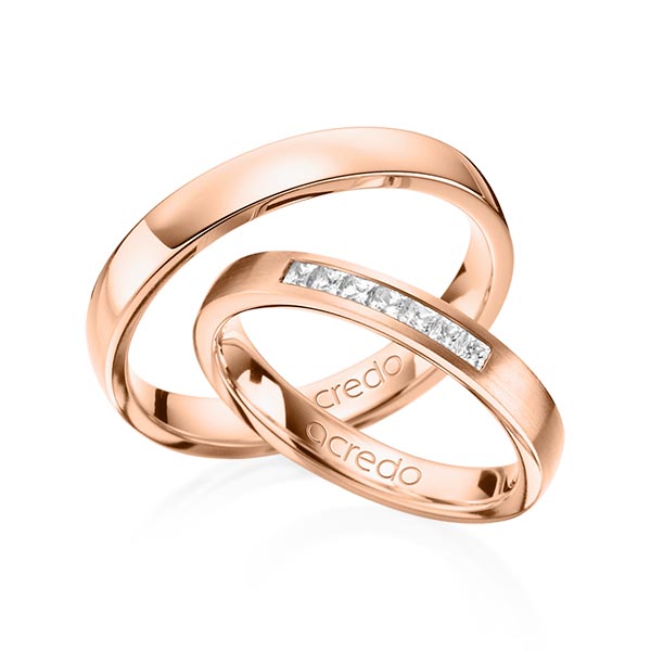Set klassieke trouwringen in roodgoud 14 kt. met in totaal 0,21 ct. Princess-Diamant tw/si van acredo - A-1374-5