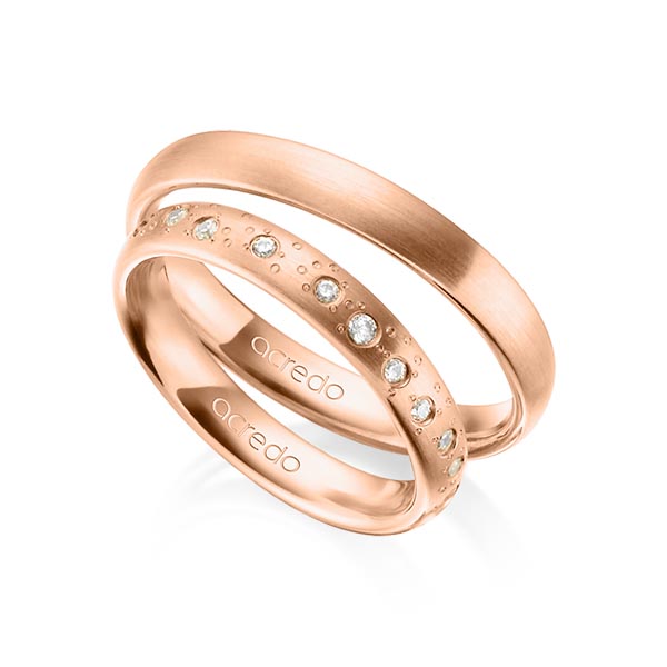 Set klassieke trouwringen in roodgoud 14 kt. met in totaal 0,221 ct. Briljant tw/si van acredo - A-1297-4