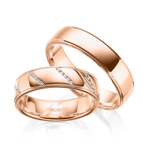 Set Klassieke trouwringen in roodgoud 14 kt. met in totaal 0,225 ct. Briljant tw/si van acredo - A-2006-5